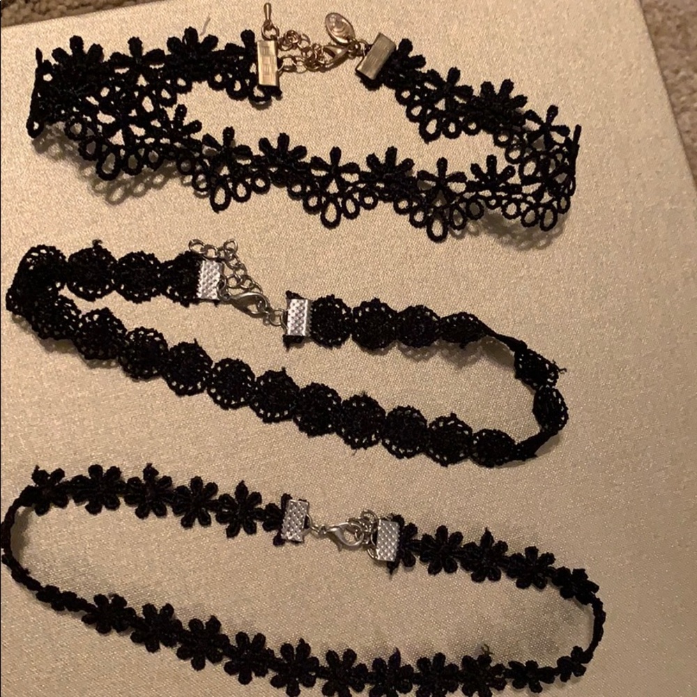3 Black Choker Necklaces